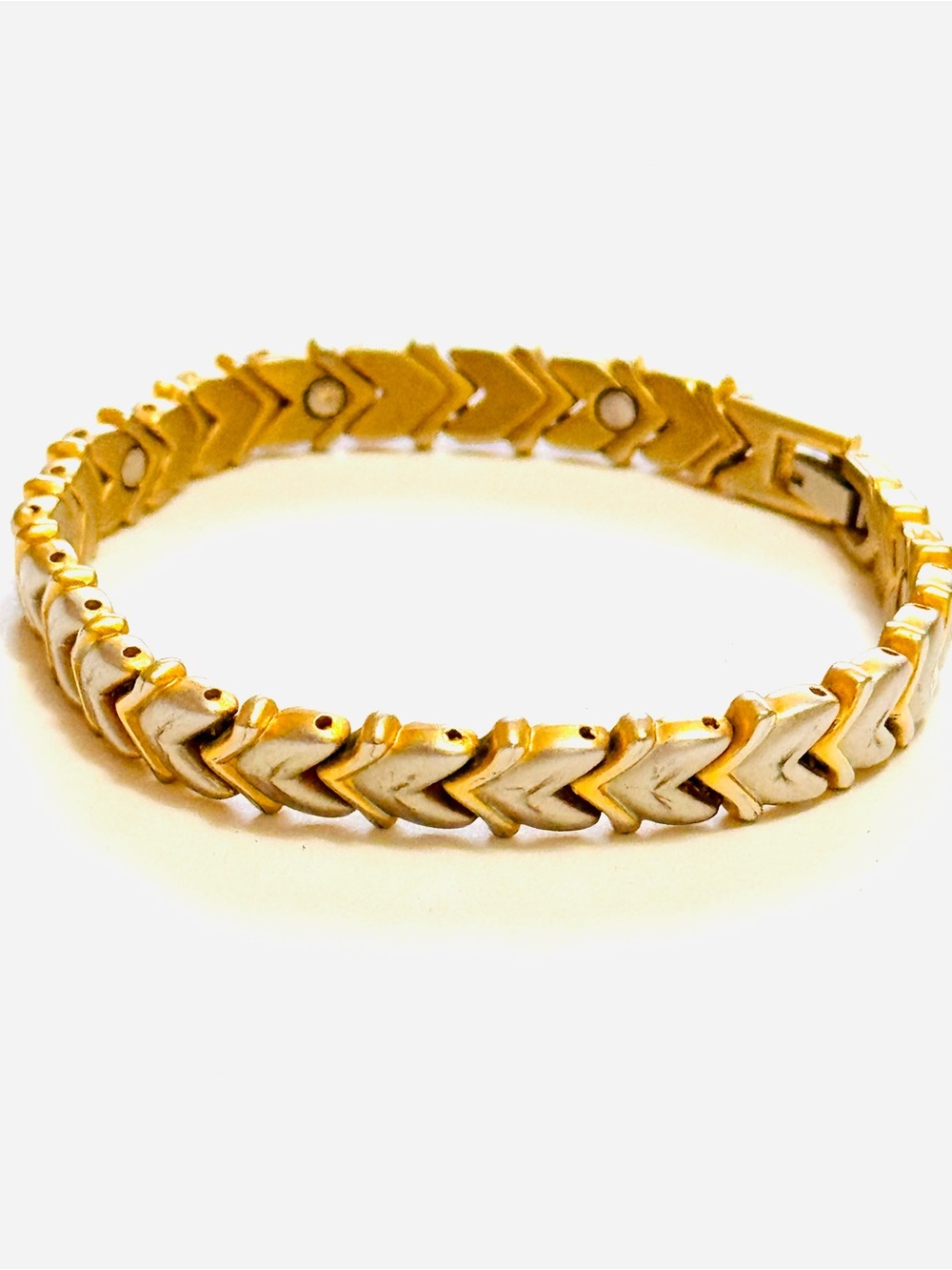 Gold and White Chevron Link Magnetic Bracelet - Women Jewelry